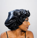 Bonnet de Nuit en Satin Premium à Volants  Noir Intense