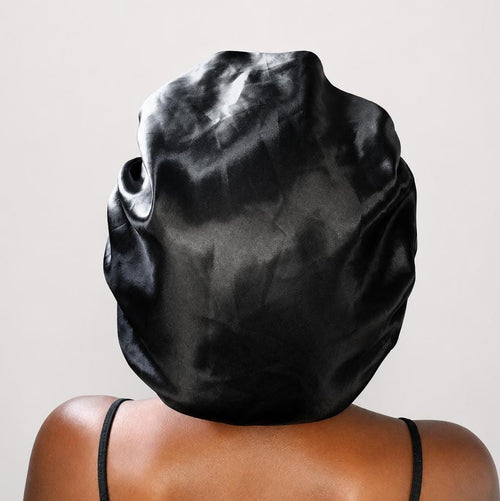 Bonnet de Nuit en Satin Premium à Volants  Noir Intense